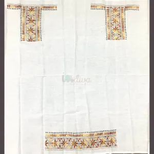 White Kantha Blouse Fabric With Yellow & Brown Motifs