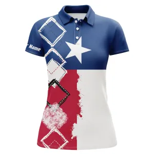 Womens Golf Polo Shirts Texas Flag Patriot Custom Name Golf Shirts For Women, Gift For The Golfers